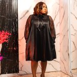 Black satin lace long-sleeve mini dress