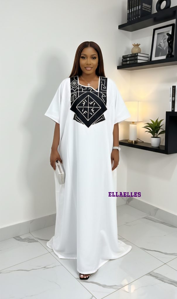 An elegant, free-flowing Booboo gown beautifully finished with intricate embroidery. Crafted from premium breathable fabric, it drapes effortlessly for a flattering, regal look. Comfortable, timeless, and sophisticated; perfect for the modern woman who loves effortless luxury.